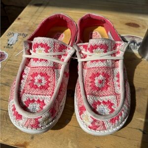 Hey Dude Pink & White Crochet Slip-On Flats